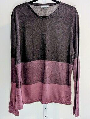 Versace Collection Colorblock Ombre Aubergine V-Neck Sweater